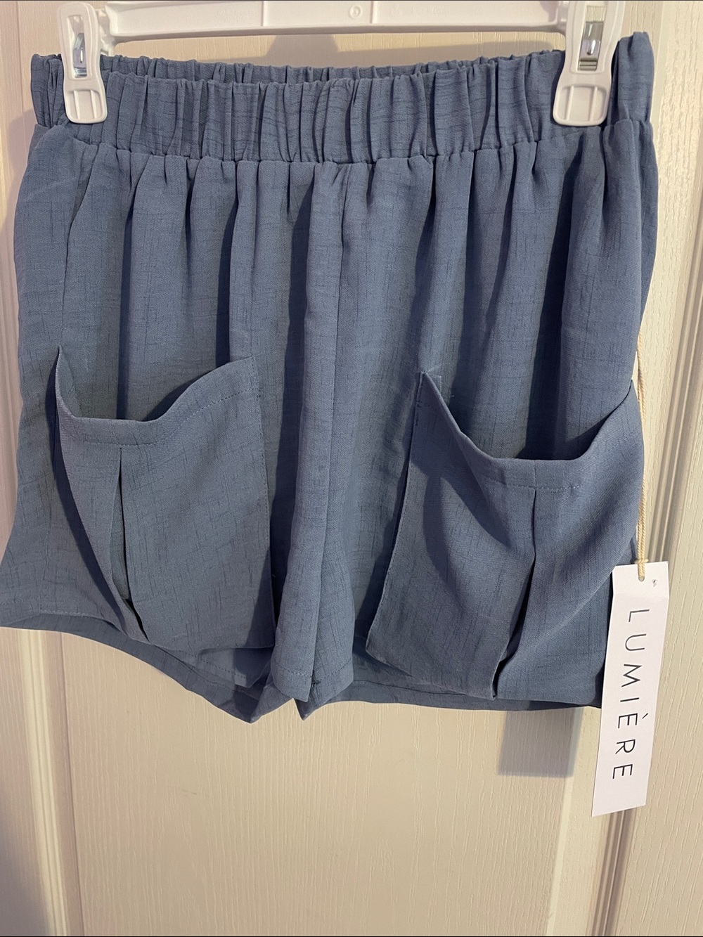 NWT Lumiere Slate Blue High-Waist Dressy Lined Shorts